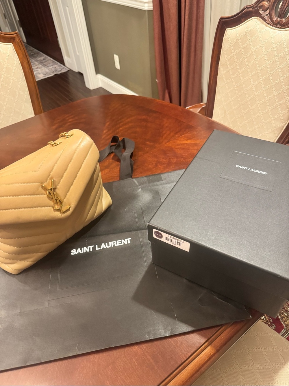 Saint Laurent Beige Chevron Loulou Medium Chain Shoulder Bag - excellent cond! - Picture 6 of 15